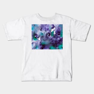 Abstract colorful background with hand-painted frozen texture. Watercolor blue-turquoise-violet painting with splashes, drops of paint, paint smear. Design for the fabric, wallpaper, cover, packaging. Kids T-Shirt